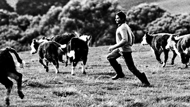 Cliff Young running on his farm
